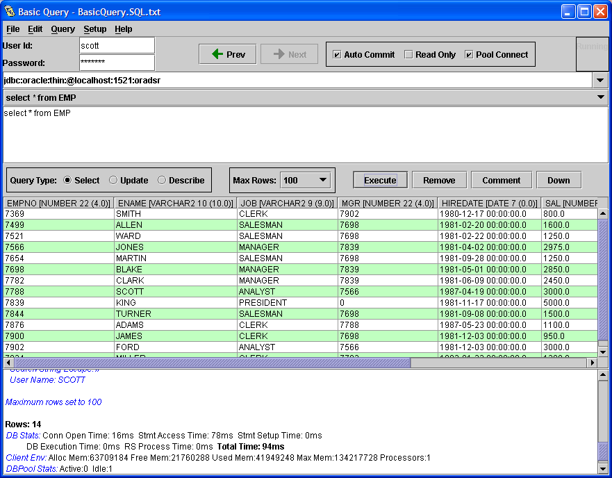 Image of BasicQuery's Main Screen